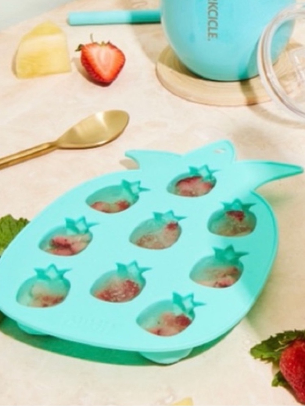 Blush Pineapple Silicone Ice Cube Tray - Aqua Blue Set of 3 = 27 ice cubes